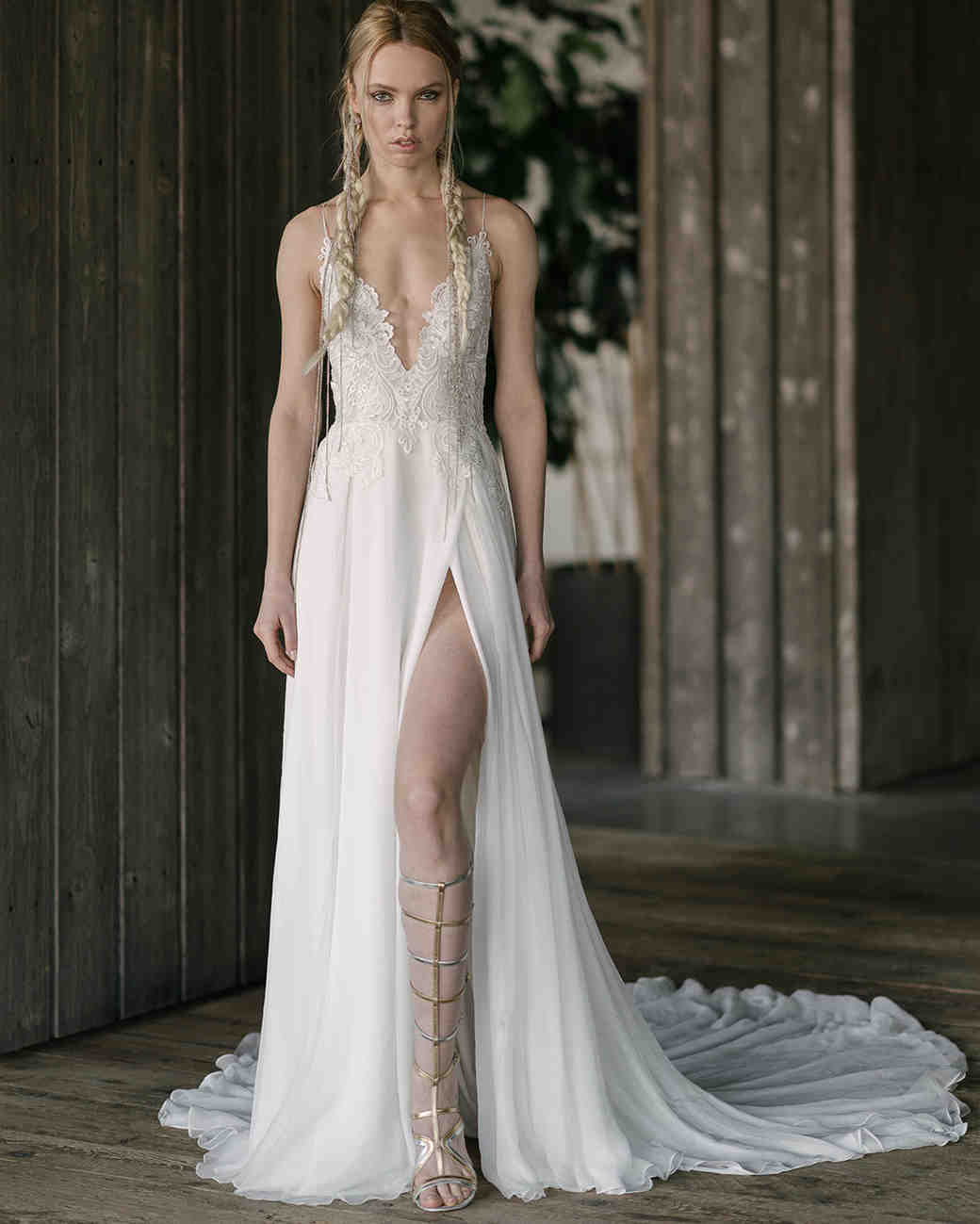 With High Slit Wedding Dress